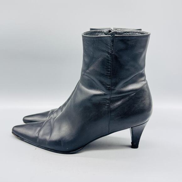 Stuart Weitzman Boots Womens 10 Black Pointed Toe Kitten Heel Zip Dress Booties - Picture 5 of 11